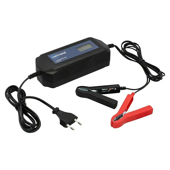 Cartrend Automatik-Ladegerät DP6.1 - Ladestrom: 6 A - Ein Cartrend Batterieladegerät 6A mit Ladekabel und Klemmen zum Aufladen von Autobatterien.