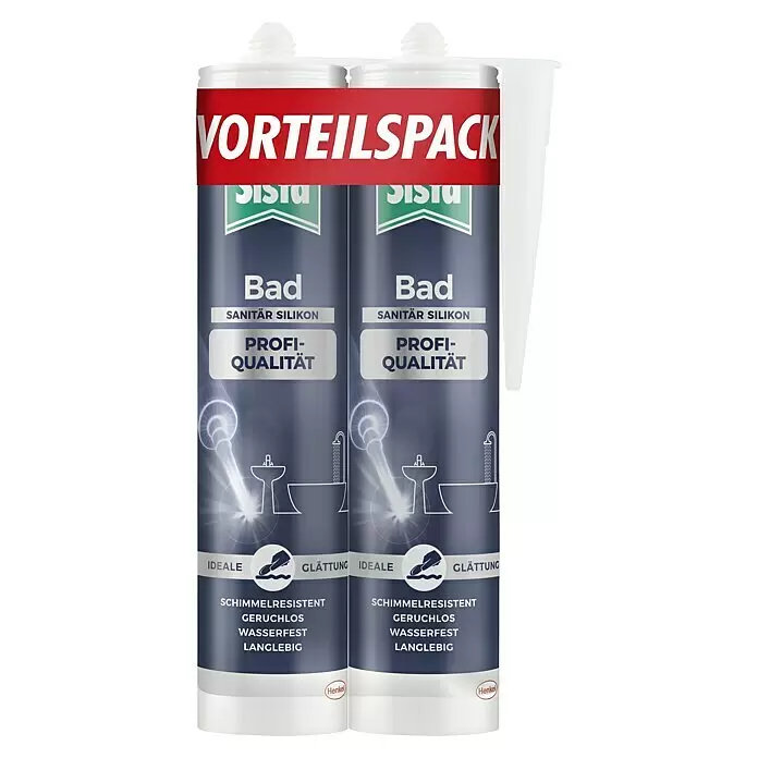 Sista Sanitär-Silikon Profi-Qualität Vorteilspack - Weiß, 280 ml - Doppelpack blaue Bad-Sanitär-Silikonkartuschen.