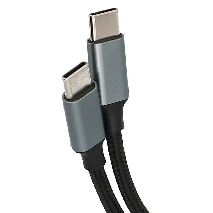 Cartrend USB-Ladekabel - Passend für: USB-C auf USB-C, Kabellänge: 1 m - Zwei schwarze geflochtene USB-C-Kabel mit grauen Metallsteckern, beide Steckerenden sichtbar.