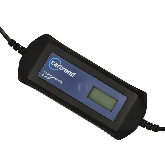 Cartrend Automatik-Ladegerät DP6.1 - Ladestrom: 6 A - CarTrend Ladegerät 6A mit blauem Display zur Batterieladung. Kompaktes Design mit Kabeln für einfachen Anschluss.