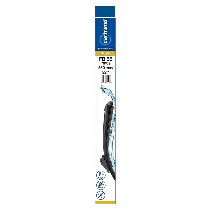Cartrend Scheibenwischer FB55 - Länge: 550 mm, 1 Stk. - Produktbild eines Cartrend FB 55 Scheibenwischers, der für klare Sicht und einfache Montage steht. Ideal für sicheres Fahren bei jedem Wetter.
