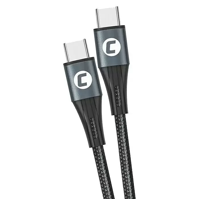 Cartrend USB-Ladekabel - Passend für: USB-C auf USB-C, Kabellänge: 1 m - Zwei dunkelgraue geflochtene USB-C-Kabel mit „C“-Logos an den Anschlüssen.