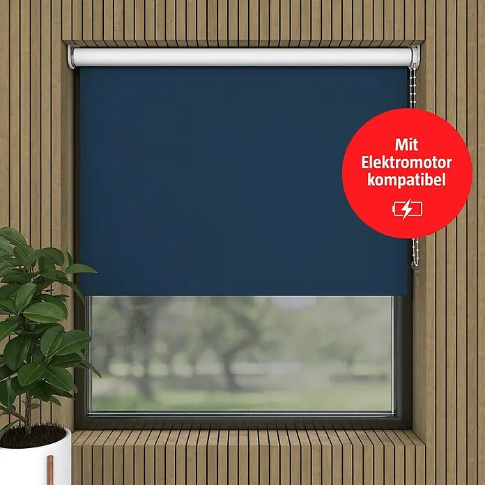 Expo Ambiente Verdunkelungsrollo - B x H: 60 x 190 cm, Dunkelblau, Uni - Blaues Rollo am Fenster, kompatibel mit Elektromotor für einfache Bedienung und modernes Design.