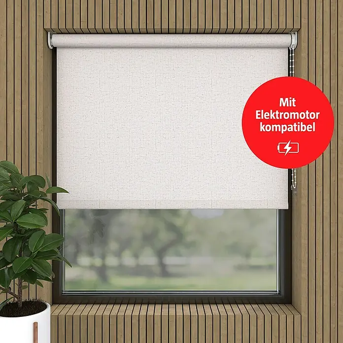 Rollo Leinen - B x H: 140 x 190 cm, Leinen, Sonstige - Das Rollo in Naturfarbe ist ein stilvoller Fensterschmuck. Es ist mit einem Elektromotor kompatibel und bietet eine einfache Bedienung.