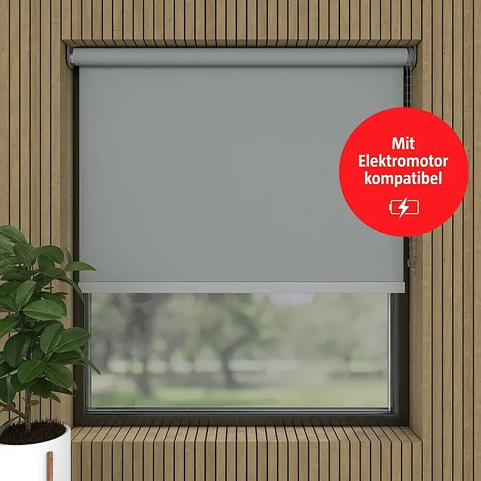 Expo Ambiente Verdunkelungsrollo Mila - B x H: 210 x 190 cm, Hellgrau - Graue Rollos mit Elektroantrieb, ideal für moderne Wohnräume, bieten Komfort und Stil mit einem Hauch von Technologie.