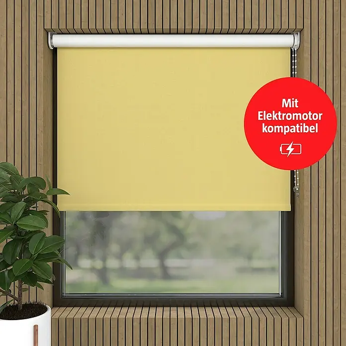 Verdunkelungsrollo - B x H: 120 x 190 cm, Gelb - Gelbe Rollo mit "Mit Elektromotor kompatibel"-Aufdruck, geeignet für Fenster.