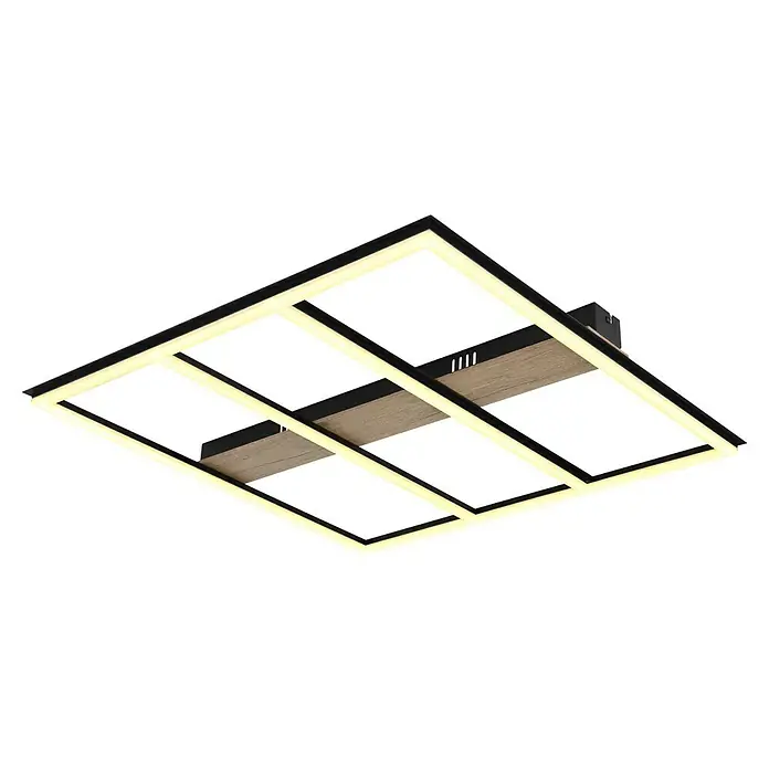 Globo LED-Deckenleuchte Froomy - 48 W, L x B x H: 60 x 60 x 5,5 cm, Holzoptik, Warmweiß - Moderne LED-Deckenleuchte mit quadratischem Design und Holzdetails für eine stilvolle Beleuchtung im Raum.