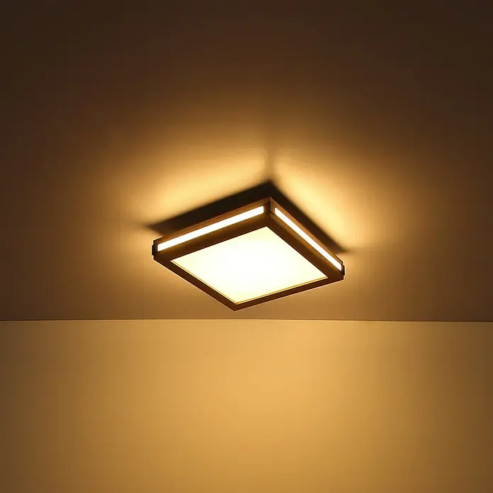 Globo LED-Deckenleuchte Carla - 12 W, Warmweiß, Holzoptik, L x B x H: 30 x 30 x 7,5 cm - Quadratische Deckenleuchte mit Holzrahmen und warmweißem Licht, die eine gemütliche Atmosphäre schafft. Ideal für Wohnzimmer oder Schlafzimmer.