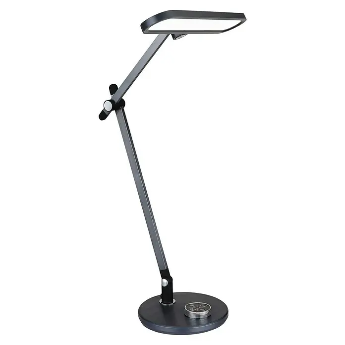 Globo LED-Tischleuchte Berletta - 12 W, L x B x H: 57,5 x 37 x 53 cm, Grau, Mehrfarbig - Abbildung einer modernen LED-Schreibtischlampe mit verstellbarem Arm und Touch-Bedienfeld am Fuß.