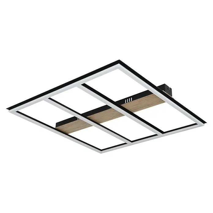 Globo LED-Deckenleuchte Froomy - 48 W, L x B x H: 60 x 60 x 5,5 cm, Holzoptik, Warmweiß - Deckenleuchte mit quadratischem Rahmen, weißem LED-Licht und Einsätzen in Holzoptik für ein modernes Design.