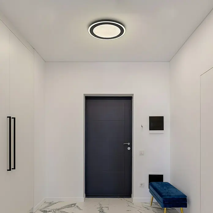 Globo LED-Deckenleuchte Davies - 24 W, L x B x H: 34 x 34 x 4 cm, Schwarz, Neutralweiß, Rund - Elegante Deckenleuchte mit einem runden Design, ideal für moderne Flure und Eingangsbereiche. Sie bietet eine stilvolle Beleuchtungslösung.