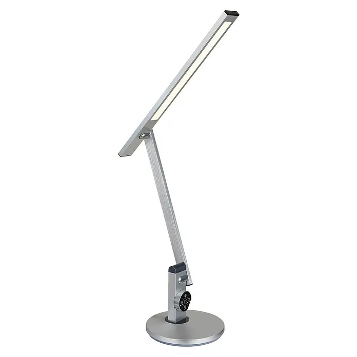 Globo LED-Tischleuchte Solana - 12 W, L x B x H: 63,5 x 19 x 49,9 cm, Silber, Mehrfarbig - Silberne LED-Schreibtischlampe mit verstellbarem Arm und rundem Sockel, die modernes Design und Funktionalität vereint für eine optimale Beleuchtung.