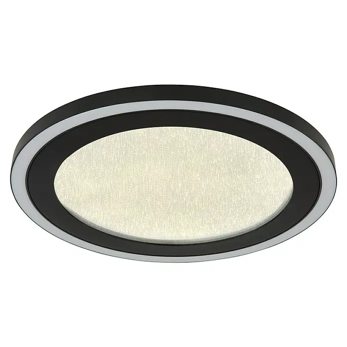 Globo LED-Deckenleuchte Davies - 24 W, L x B x H: 34 x 34 x 4 cm, Schwarz, Neutralweiß, Rund - Nahaufnahme einer modernen, ovalen LED-Deckenleuchte mit schwarzem Rahmen und weißem Licht. Perfekt für stilvolle Innenräume.