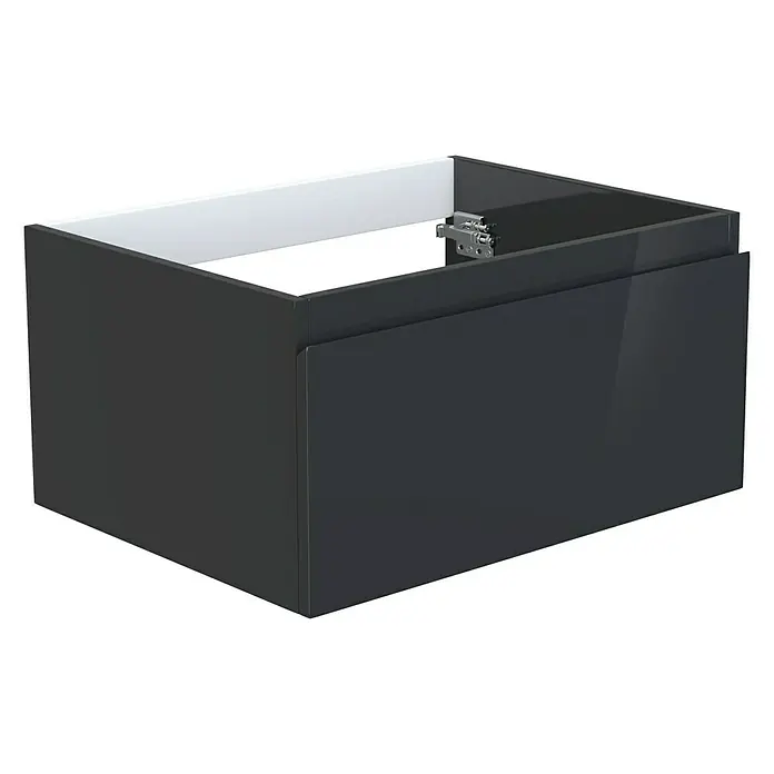 Camargue Espacio Waschtischunterschrank - 60 x 46 x 30 cm, Gama anthrazit glänzend - Ein moderner, schwarzer Waschtischunterschrank mit einer glänzenden Oberfläche. Perfekt für jedes Badezimmer, das Stil und Funktionalität sucht.
