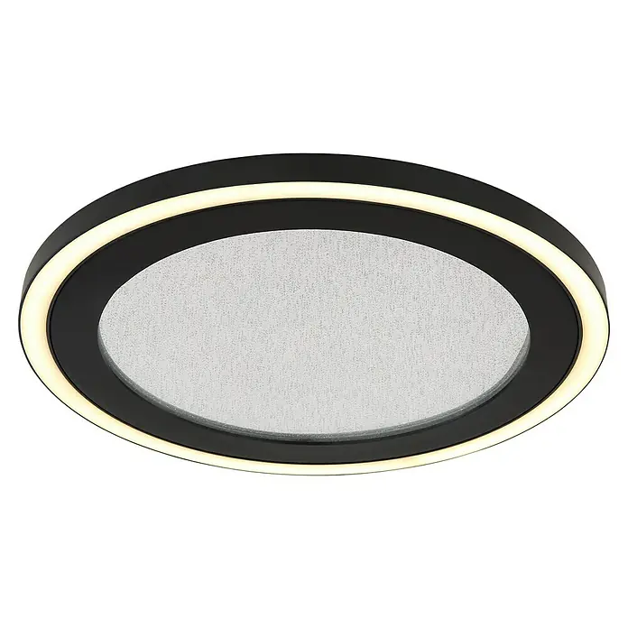 Globo LED-Deckenleuchte Davies - 24 W, L x B x H: 34 x 34 x 4 cm, Schwarz, Neutralweiß, Rund - Nahaufnahme einer schwarzen LED-Deckenleuchte mit einem hellen, runden Lichtakzent.