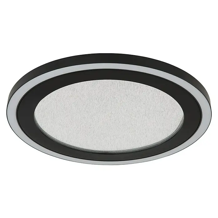 Globo LED-Deckenleuchte Davies - 24 W, L x B x H: 34 x 34 x 4 cm, Schwarz, Neutralweiß, Rund - Nahaufnahme einer runden LED-Deckenleuchte mit schwarzem Rahmen und weißem Licht, die modernes Design und Funktionalität vereint.