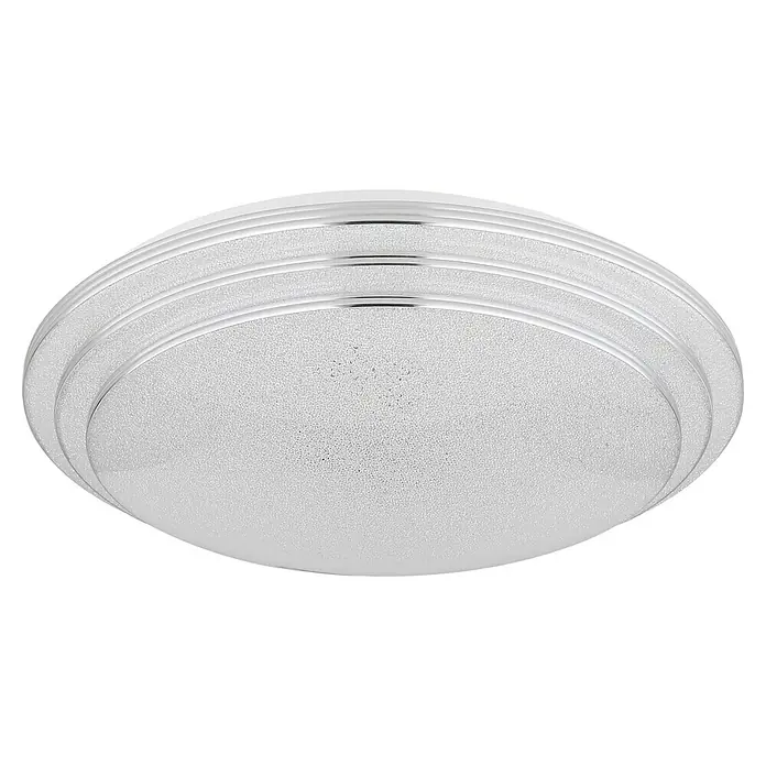 Globo LED-Deckenleuchte rund Aley - 18 W, Mehrfarbig, Weiß, Ø x H: 40 x 9,5 cm - Nahaufnahme einer runden, weißen Deckenleuchte mit silbernen Akzenten, die ein modernes Design zeigt.