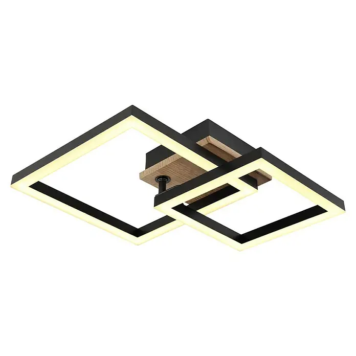 Globo Plafón LED Bard - 15 W, L x An x Al: 42 x 31 x 8 cm, Marrón, Blanco cálido - Lámpara de techo moderna con dos marcos cuadrados e iluminación LED para un ambiente elegante.