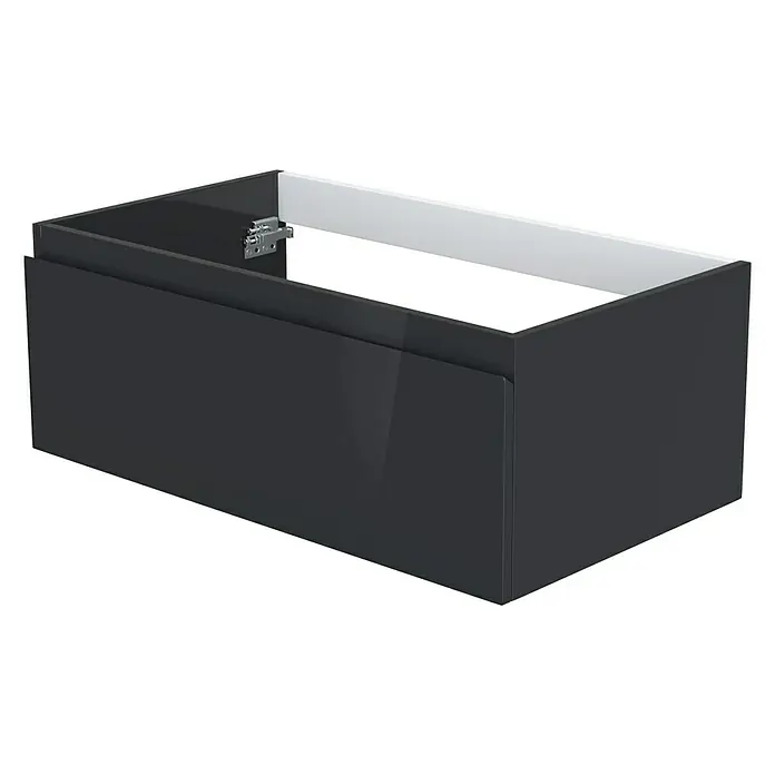 Camargue Espacio Waschtischunterschrank - 80 x 46 x 30 cm, Gama anthrazit glänzend - Schwarzer Badezimmerschrank mit glänzender Oberfläche und geräumigem Schubfach. Ideal für moderne Badezimmer.