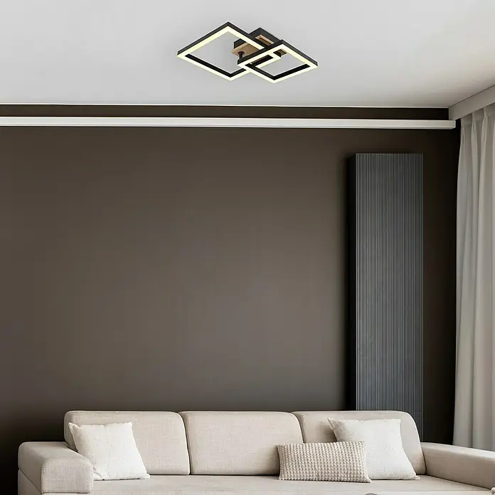 Globo LED-Deckenleuchte Bard - 15 W, L x B x H: 42 x 31 x 8 cm, Holzoptik, Warmweiß - Moderne Deckenleuchte mit quadratischem Design und LED-Beleuchtung, die jedem Raum einen stilvollen Touch verleiht. Ideal für Wohn- und Schlafzimmer.