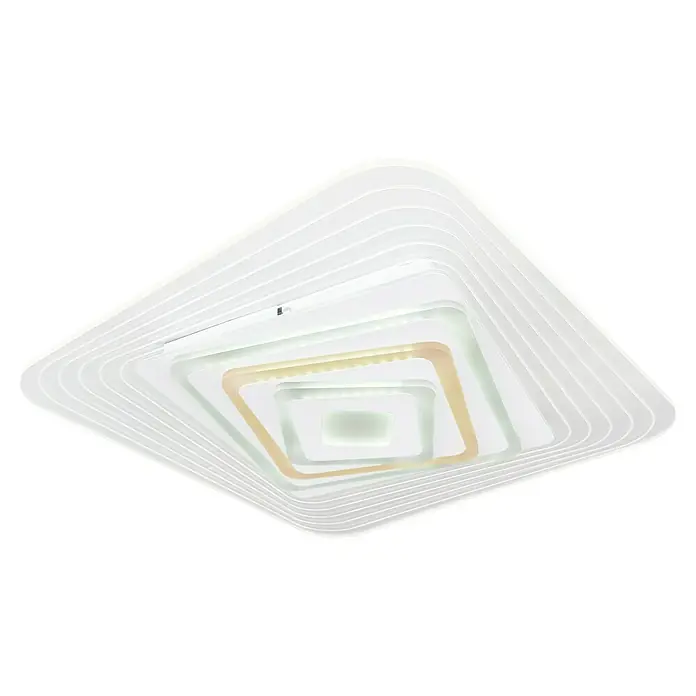 Globo LED-Deckenleuchte Jocely - 40 W, Weiß, Mehrfarbig, L x B x H: 50 x 50 x 6,5 cm - Eine mehrschichtige, quadratische LED-Deckenleuchte in Weiß mit goldfarbenen Akzenten, ideal für moderne Wohnräume.
