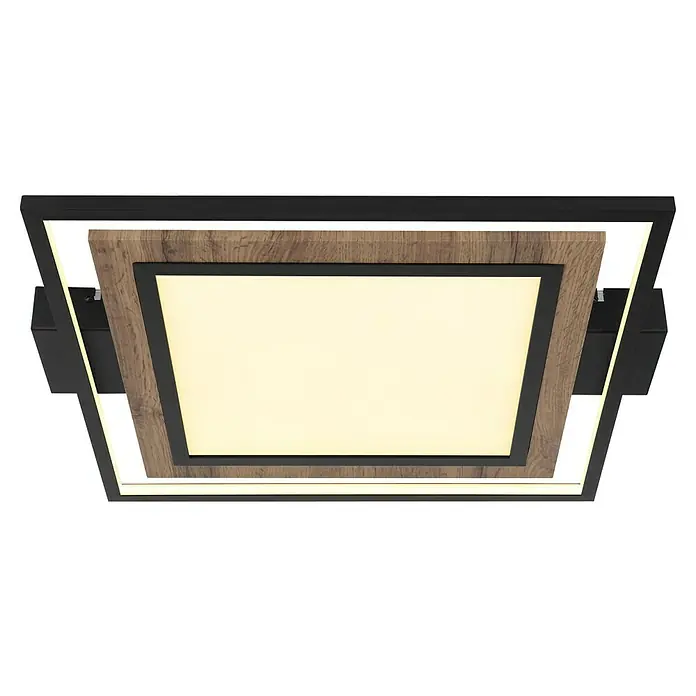 Globo LED-Deckenleuchte Gabalo - 36 W, L x B x H: 50 x 45 x 5,5 cm, Schwarz/Holz, Warmweiß - Moderne LED-Deckenleuchte mit Holzoptik und schwarzem Rahmen. Die Lampe sorgt für eine angenehme, helle Beleuchtung im Raum.