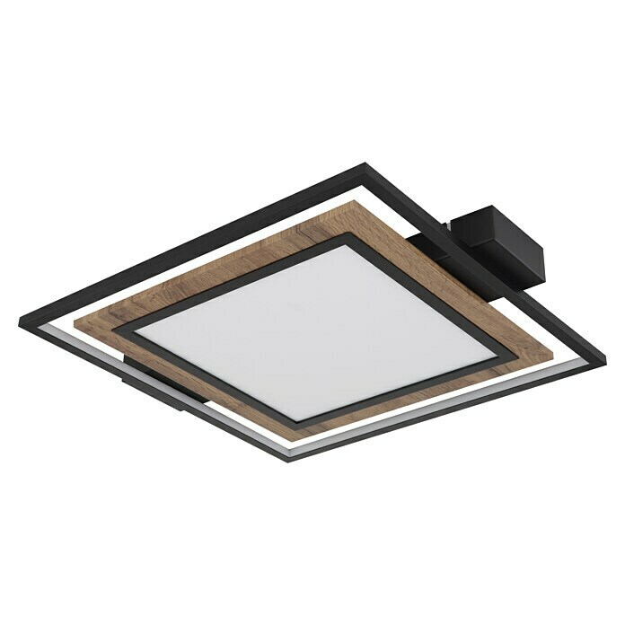 Globo LED-Deckenleuchte Gabalo (36 W, L x B x H: 50 x 45 x 5,5 cm, Schwarz/Holz, Warmweiß) | BAUHAUS