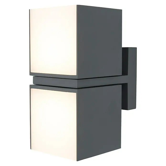 Lutec Cuba LED-Außenwandleuchte - 24 W, 10 x 9,5 x 21,3 cm, Anthrazit/Weiß, IP54 - Moderne graue Würfel-Wandleuchte für den Außenbereich, die durch ihr minimalistisches Design und das helle, diffuse Licht besticht. Ideal zur Fassadenbeleuchtung.