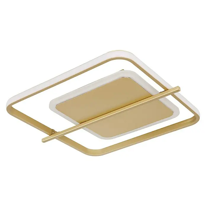 Globo LED-Deckenleuchte Reball - 36 W, Gold, Warmweiß, L x B x H: 40 x 36 x 5 cm, Eckig - Diese Aufnahme zeigt eine moderne LED-Deckenleuchte mit einem goldfarbenen Rahmen und quadratischen Formen. Sie bietet ein elegantes Design und helles Licht.