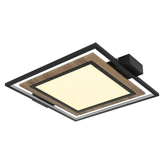 Globo LED-Deckenleuchte Gabalo - 36 W, L x B x H: 50 x 45 x 5,5 cm, Schwarz/Holz, Warmweiß - Moderne LED-Deckenleuchte mit Holz- und Metallelementen, die ein warmes und einladendes Licht für jeden Raum bietet.