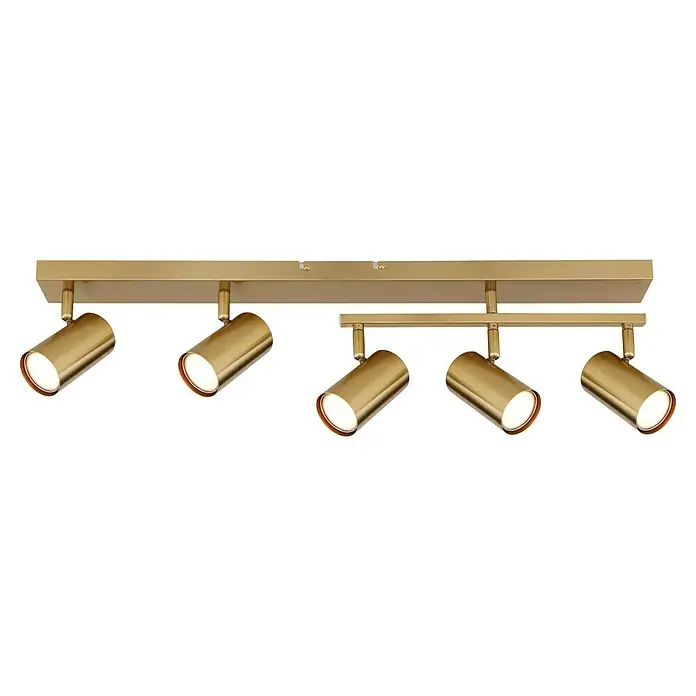 Globo Robby Deckenstrahler - 35 W, L x B x H: 70 x 3,5 x 17 cm, Gold, Anzahl Leuchtmittel: 5 Stk. - Diese Leuchte verfügt über verstellbare Strahler, die sich ideal zum Ausleuchten bestimmter Bereiche eignen. Die goldene Oberfläche verleiht einen Hauch von Eleganz.