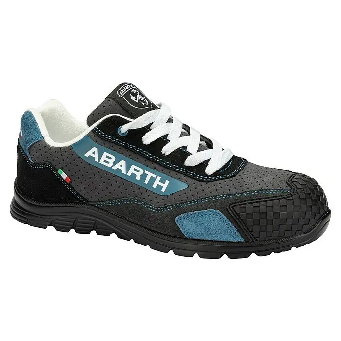 Abarth Zapato bajo de seguridad Truck - 47, Clase de protección según EN ISO 20345: S1P, Gris/Azul - Primer plano de una zapatilla Abarth, que combina un diseño deportivo con materiales duraderos para mayor comodidad y estilo.