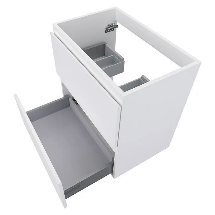 Camargue Espacio Waschtischunterschrank - 60 x 40 x 60 cm, 2 Schubkästen, Gama weiß matt - Eine moderne Badezimmereitelkeit mit zwei Schubladen, die einen organisierten Stauraum ermöglicht. Das weiße Äußere ergänzt jedes Dekor.