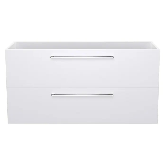 Camargue Espacio Waschtischunterschrank - 120 x 46 x 60 cm, 2 Schubkästen, Mira - Moderne weiße Waschtischunterschrank mit zwei Schubladen und eleganten Griffen. Ideal für ein stilvolles Badezimmer.