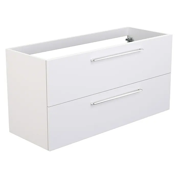 Camargue Espacio Waschtischunterschrank - 120 x 46 x 60 cm, 2 Schubkästen, Mira - Weißer Waschbeckenunterschrank mit zwei Schubladen und Chromgriffen für Badezimmer.