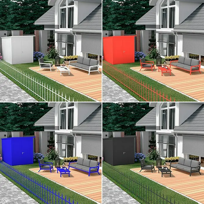 swingcolor Mix Buntlack Acryl zum Mischen lassen - Basismischfarbe 4, Seidenmatt, 750 ml, Wasserbasiert - Mehrfarbige Gartenhäuser mit passenden Möbeln und Zäunen in Weiß, Rot, Blau und Schwarz.