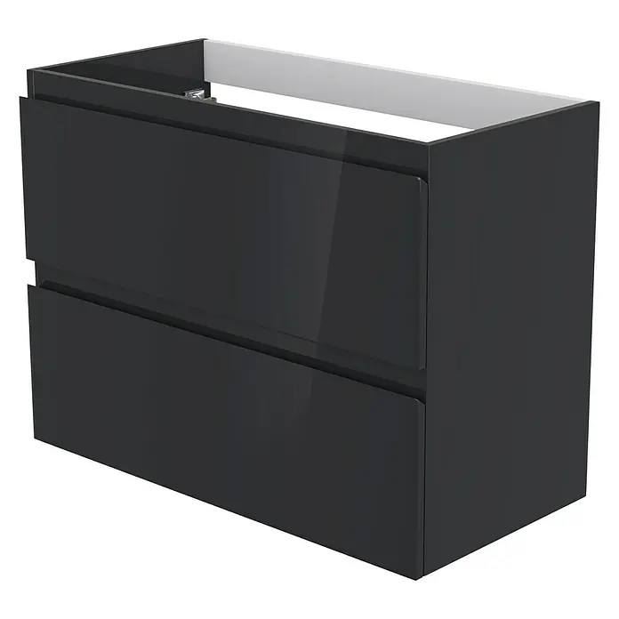 Camargue Espacio Waschtischunterschrank - 80 x 40 x 60 cm, 2 Schubkästen, Gama anthrazit glänzend - Moderne Waschtischunterschrank mit zwei Schubladen in glänzendem Schwarz, ideal für stilvolle Badezimmer.
