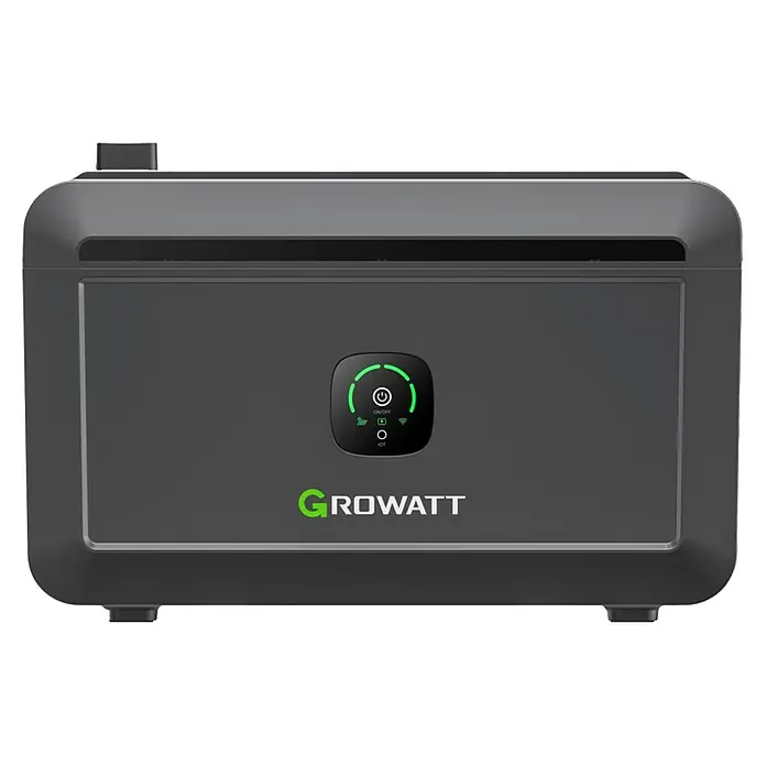 TCL Solarmodul-Set T Class - 0% MwSt. (gem. § 12 Abs. 3 UStG) - Nennleistung: 450 W, L x B x H: 3 x 113,4 x 176,2 cm, 1 Stk. - Nahaufnahme eines Growatt-Wechselrichters. Dieser Wechselrichter wandelt die von Solarmodulen erzeugte Gleichspannung in Wechselspannung um.
