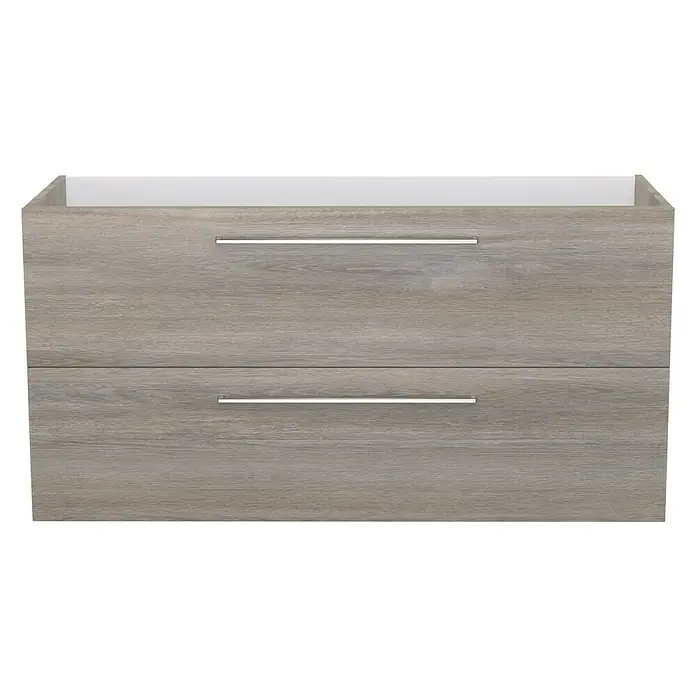 Camargue Espacio Waschtischunterschrank - 120 x 46 x 60 cm, 2 Schubkästen, Faro - Moderne Waschtischunterschrank-Einheit mit zwei Schubladen und einem hellen Holzmaserung-Finish und schlanken, horizontalen Griffen.
