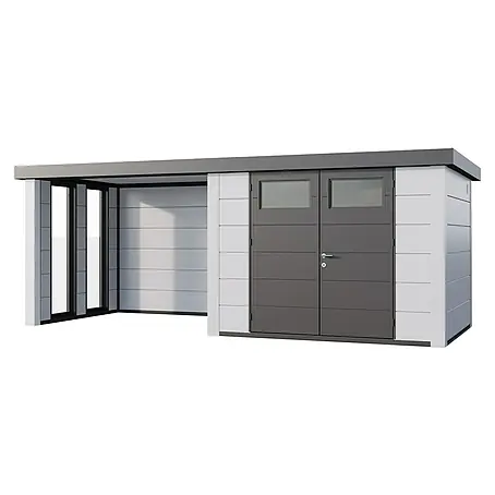 Telluria  Gerätehaus Classico 3024 mit Lounge S links inkl. 2 Fenster und Elektro-Set