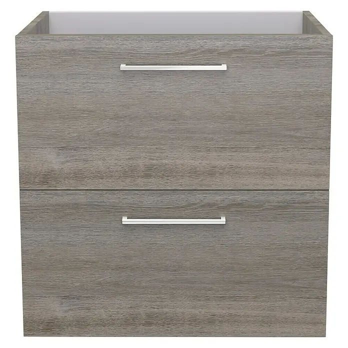 Camargue Espacio Waschtischunterschrank - 60 x 46 x 60 cm, 2 Schubkästen, Faro - Grauer Badezimmerschrank mit zwei Schubladen und modernen silbernen Griffen für ein stilvolles Badezimmer-Design.
