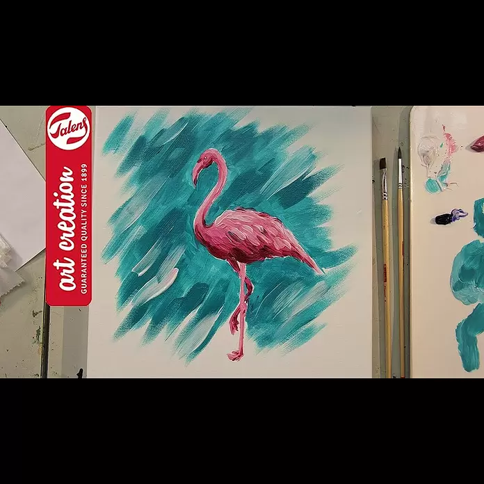 Talens Art Creation Lienzo en bastidor 10P - 55 x 38 x 1,8 cm, Gramaje: 300 g/m² - Painting with acrylics: a flamingo | Talens Art Creation