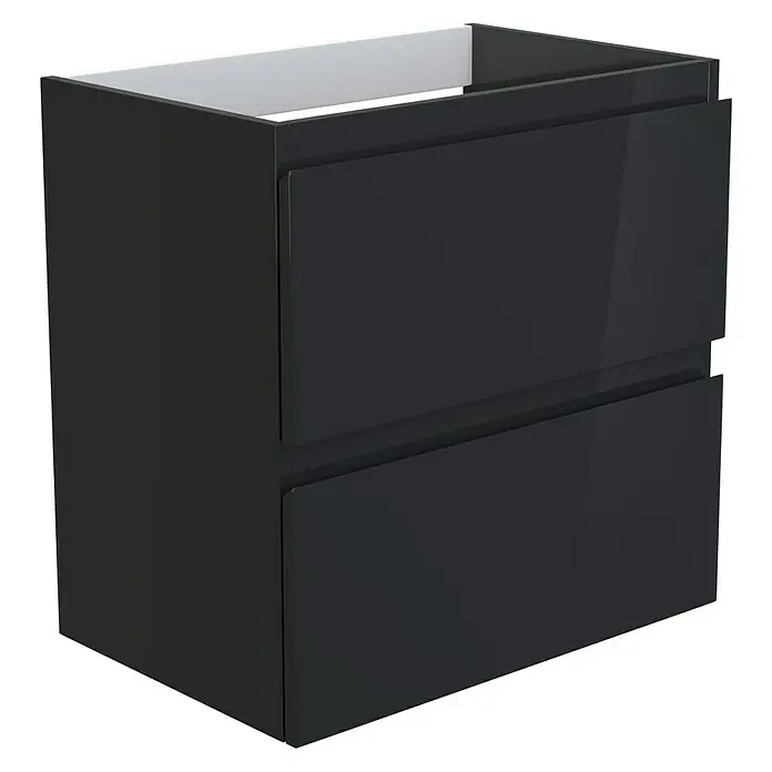 Camargue Espacio Waschtischunterschrank - 60 x 40 x 60 cm, 2 Schubkästen, Gama anthrazit glänzend - Schwarzer Waschtischunterschrank mit zwei Schubladen. Moderner Unterschrank für das Badezimmer mit viel Stauraum.