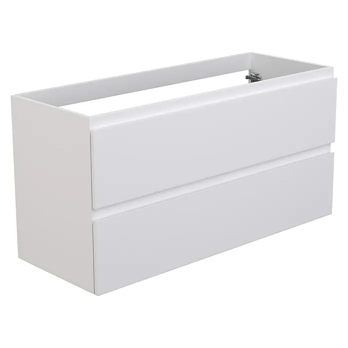 Camargue Espacio Waschtischunterschrank - 120 x 46 x 60 cm, 2 Schubkästen, Gama weiß matt - Weißer Waschtischunterschrank mit zwei Schubladen für Badezimmer. Moderner Stil und minimalistisches Design für das Badezimmer.