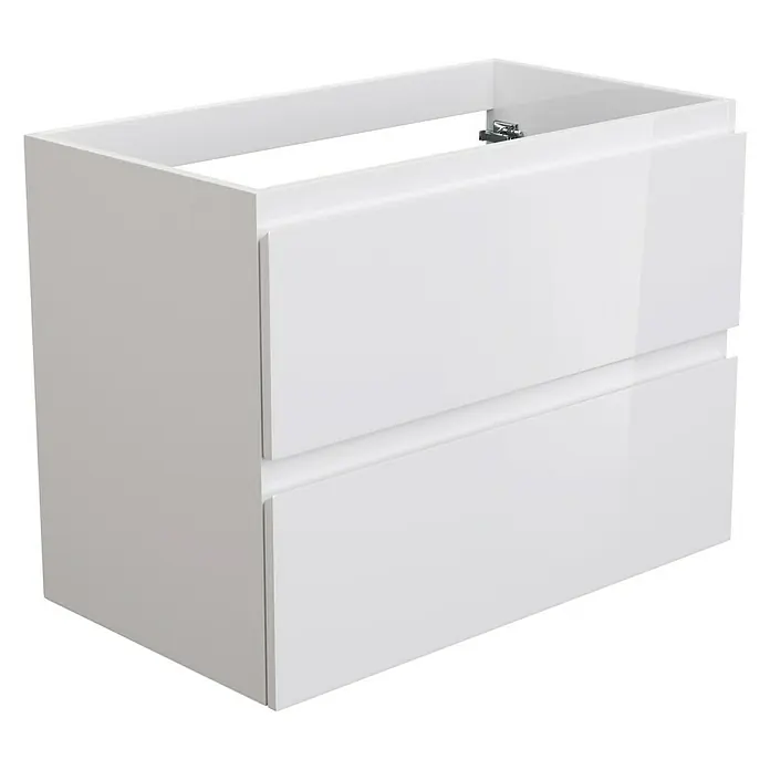 Camargue Espacio Waschtischunterschrank - 80 x 46 x 60 cm, 2 Schubkästen, Gama weiß glänzend - Badezimmermöbel: Moderner, weißer Waschtischunterschrank mit zwei Schubladen und minimalistischem Design für ein stilvolles Badezimmer.