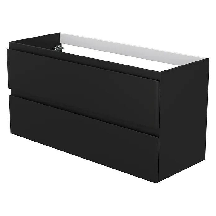 Camargue Espacio Waschtischunterschrank - 120 x 46 x 60 cm, 2 Schubkästen, Gama anthrazit matt - Schwarzer Badezimmerschrank mit zwei Schubladen und weißer Innenausstattung für moderne Badezimmergestaltung.