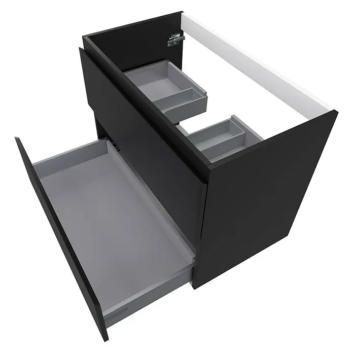Camargue Espacio Waschtischunterschrank - 80 x 46 x 60 cm, 2 Schubkästen, Gama anthrazit matt - Schwarzer Badezimmerschrank mit zwei Schubladen und Stauraum. Das moderne Design bietet viel Platz für Badutensilien.