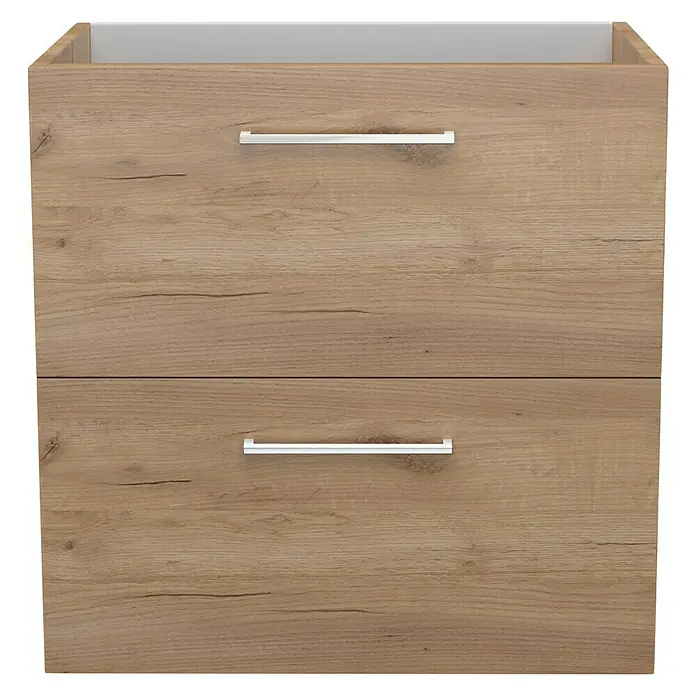 Camargue Espacio Waschtischunterschrank - 60 x 40 x 60 cm, 2 Schubkästen, Doce - Ein Badezimmerschrank mit zwei Schubladen und Griffen, in hellem Holzton. Praktisches Möbelstück für jedes Badezimmer.