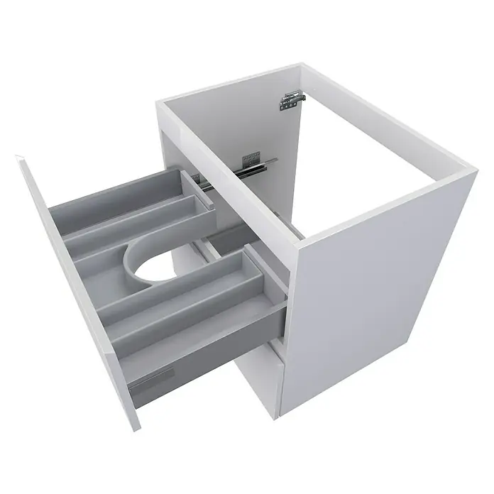 Camargue Espacio Waschtischunterschrank - 60 x 46 x 60 cm, 2 Schubkästen, Gama weiß glänzend - Weiße Waschtischunterschrank mit Schubladen, ideal für Badezimmer. Das Möbelstück bietet viel Stauraum und modernes Design.