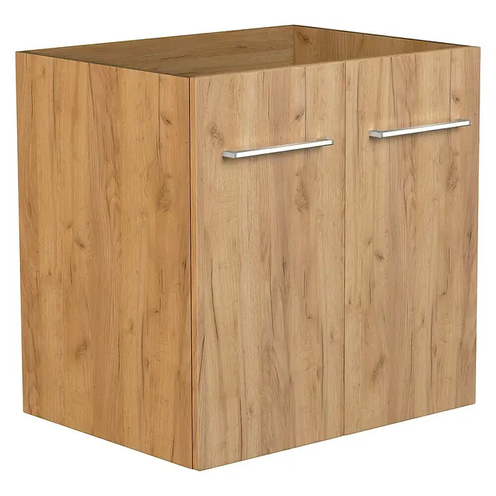Camargue Espacio Waschtischunterschrank - 60 x 46 x 60 cm, 1 Einlegeboden, Doce - Produktbild eines Waschtischunterschranks in Holzoptik mit zwei Türen und horizontalen Griffen.